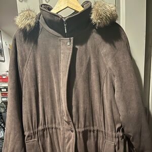 CROFT & BARROW Women's Faux-Fur Hooded Coat Brown Size 2X